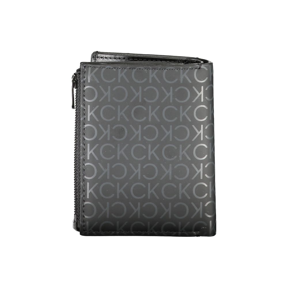 Calvin Klein Black Polyester Wallet with logo, zip closure, RFID blocking, card slots, and removable coin purse.