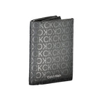 Calvin Klein Black Polyester Wallet with logo, 5 compartments, card spaces, removable coin purse, RFID blocking, and zip closure.