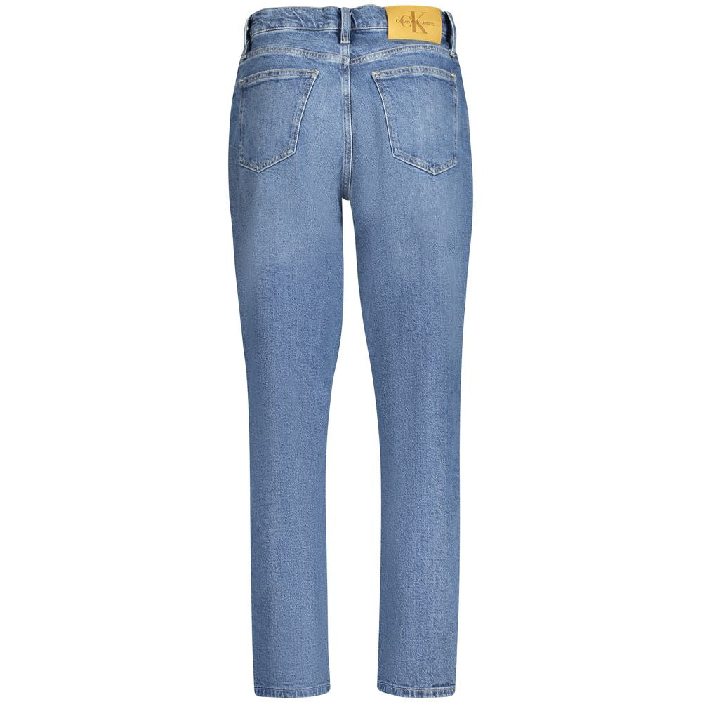 Calvin Klein Blue Cotton Women Jeans featuring a vintage wash and sustainable design, crafted with 20% recycled cotton.