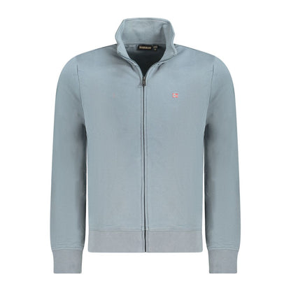 Napapijri Gray Cotton Men Sweater with logo embroidery and zip front, perfect for casual sophistication.