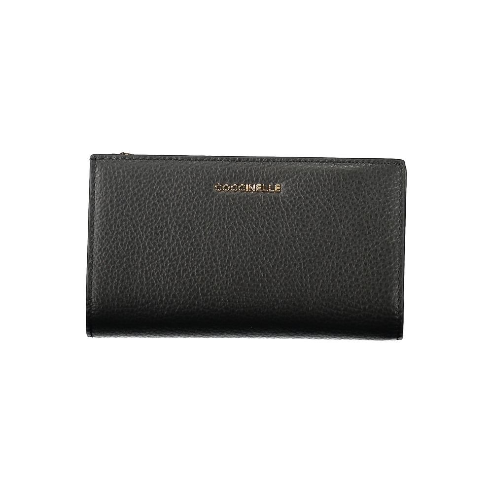 Coccinelle Black Leather Women Wallet with sleek design and metallic logo.