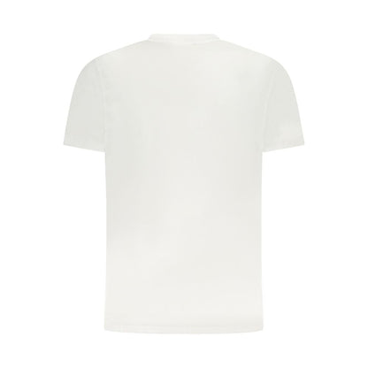 Back view of Cavalli Class White Cotton Men T-Shirt featuring crisp design and crew neck cut.