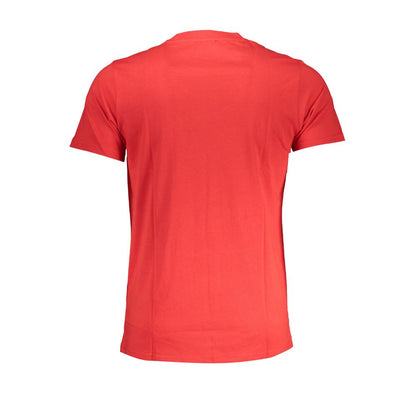 Cavalli Class Red Cotton T-Shirt featuring short sleeves, crew neck, print, and logo on back view.