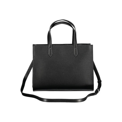 Mario Valentino Black Polyethylene Women Handbag with dual handles and adjustable strap, elegant and practical design.