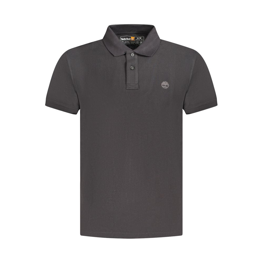 Timberland Black Cotton Men Polo Shirt, short sleeve, organic cotton, classic style, embroidered logo for timeless sophistication.