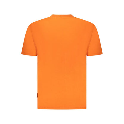 Napapijri Orange Cotton Men T-Shirt - back view of relaxed fit, crew neck tee in vibrant orange with iconic logo design. 100% organic cotton.