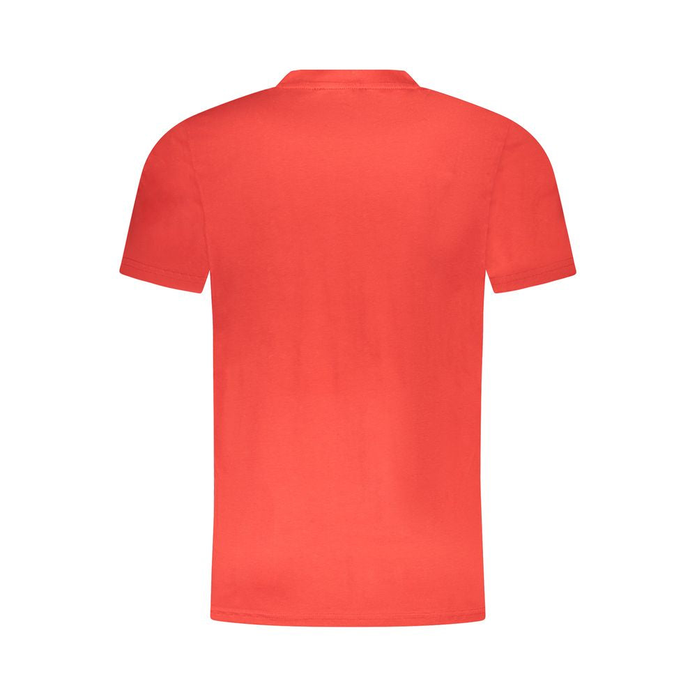 Back view of Cavalli Class Red Cotton Men T-Shirt showcasing vibrant color and premium cotton material.