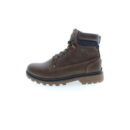 U.S. POLO ASSN. Brown Polyester Men Boot with lace-up design and logo accent, showcasing a blend of sophistication and rugged style.