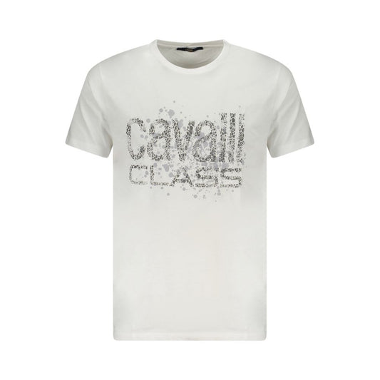 Cavalli Class White Cotton Men T-Shirt with iconic logo and striking print, showcasing Italian luxury and sophistication.