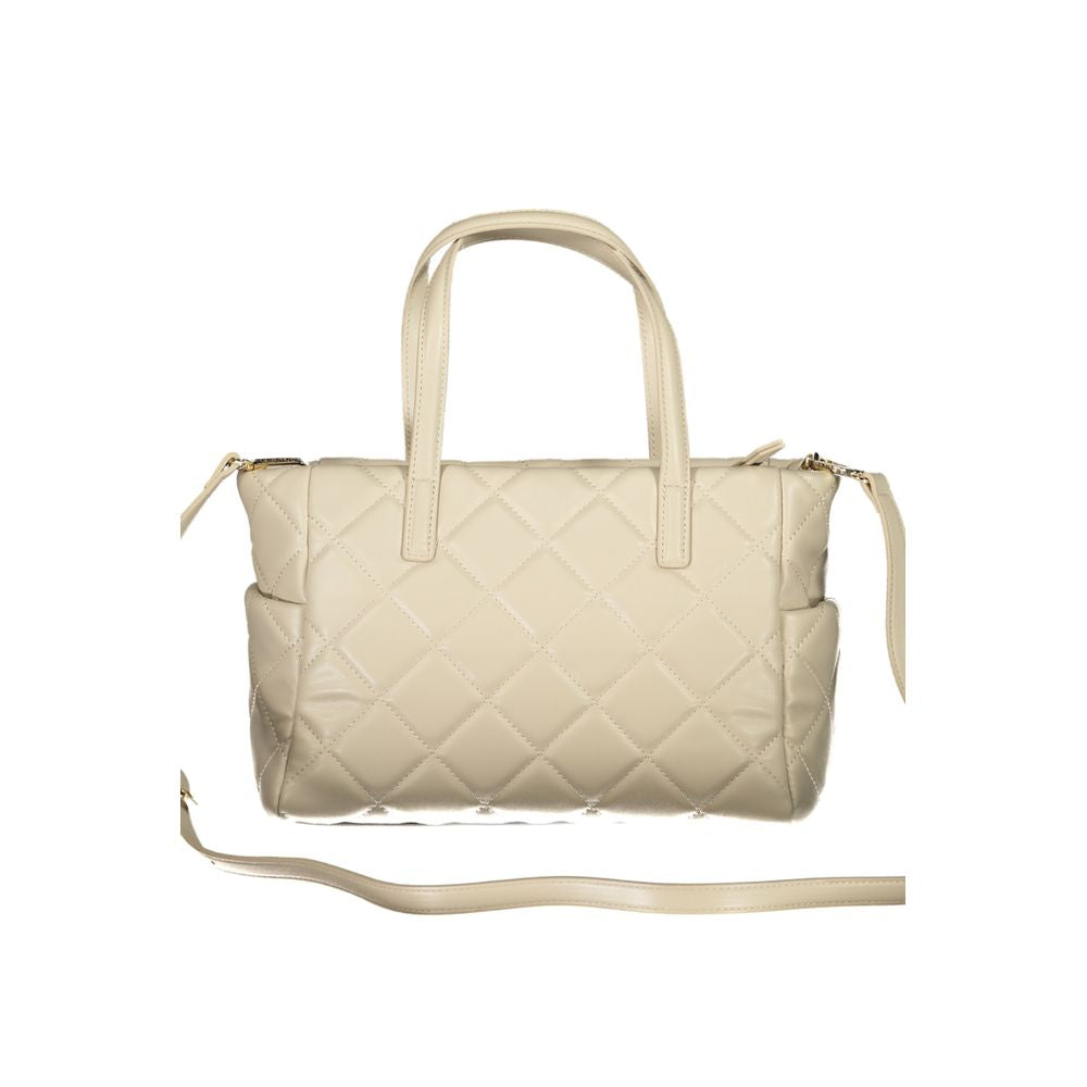 Mario Valentino Beige Polyethylene Handbag with adjustable strap and pockets, featuring contrasting details and logo.