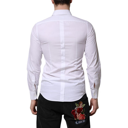 Dolce & Gabbana White Cotton GOLD Long Sleeves Men Dress Shirt
