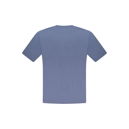 North Sails Blue Cotton Men T-Shirt, back view showcasing short sleeves and vibrant blue color with crew neck design.