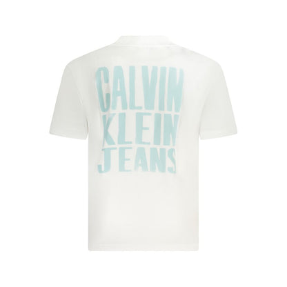 Calvin Klein White Cotton T-Shirt with logo print, short sleeves, crew neck, made of 95% regenerative cotton.