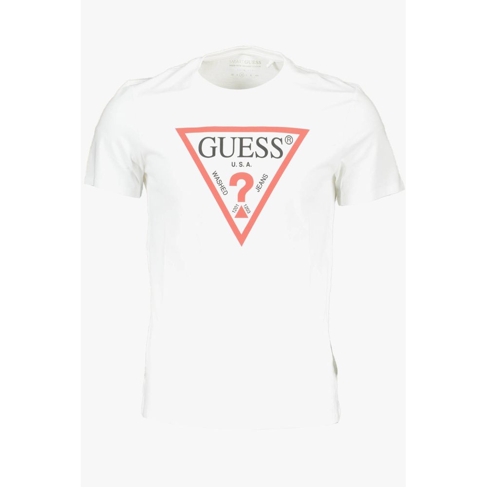 Guess Jeans White Cotton Men T-Shirt featuring iconic logo, slim-fit, short sleeves.