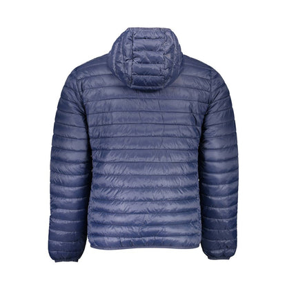 North Sails Blue Polyamide Men Jacket with hood, back view, showcasing quilted design.
