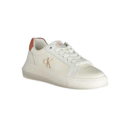 Calvin Klein White Polyethylene Women Sneaker with pink accents and logo, stylish and durable for athleisure wear.