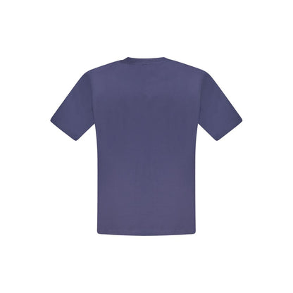 Back view of North Sails Blue Cotton Men T-Shirt, short-sleeve crew-neck for nautical elegance and comfort with iconic logo.