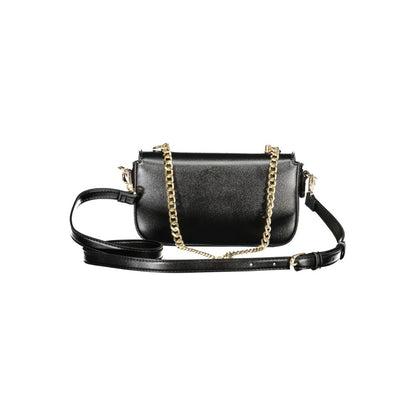 Mario Valentino Black Polyethylene Women Handbag with elegant chain handle and adjustable strap.