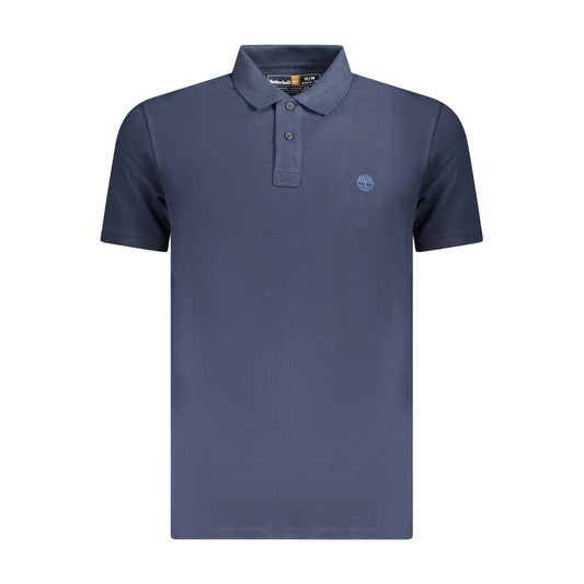 Timberland Blue Cotton Men Polo Shirt with signature embroidery, crafted from 100% organic cotton for comfort and style.