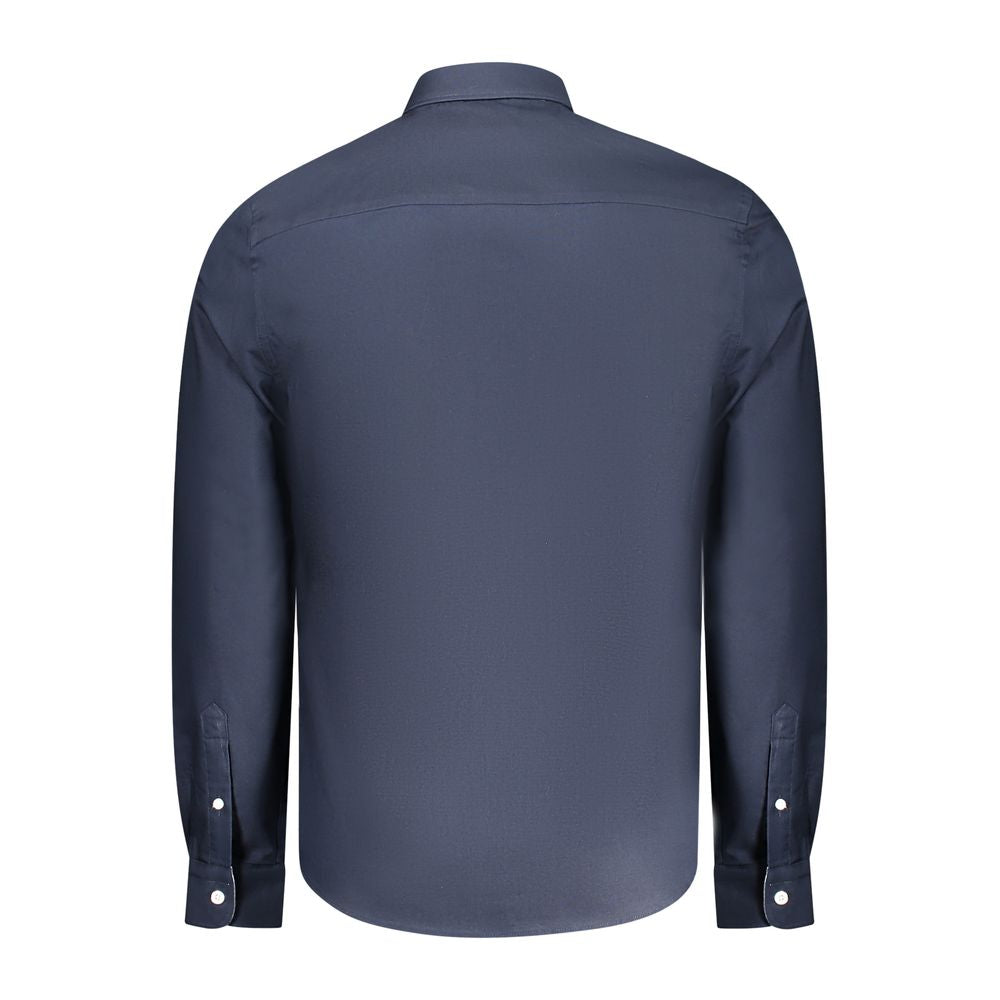 Back view of North Sails Blue Cotton Men Shirt with long sleeves and button-down collar.