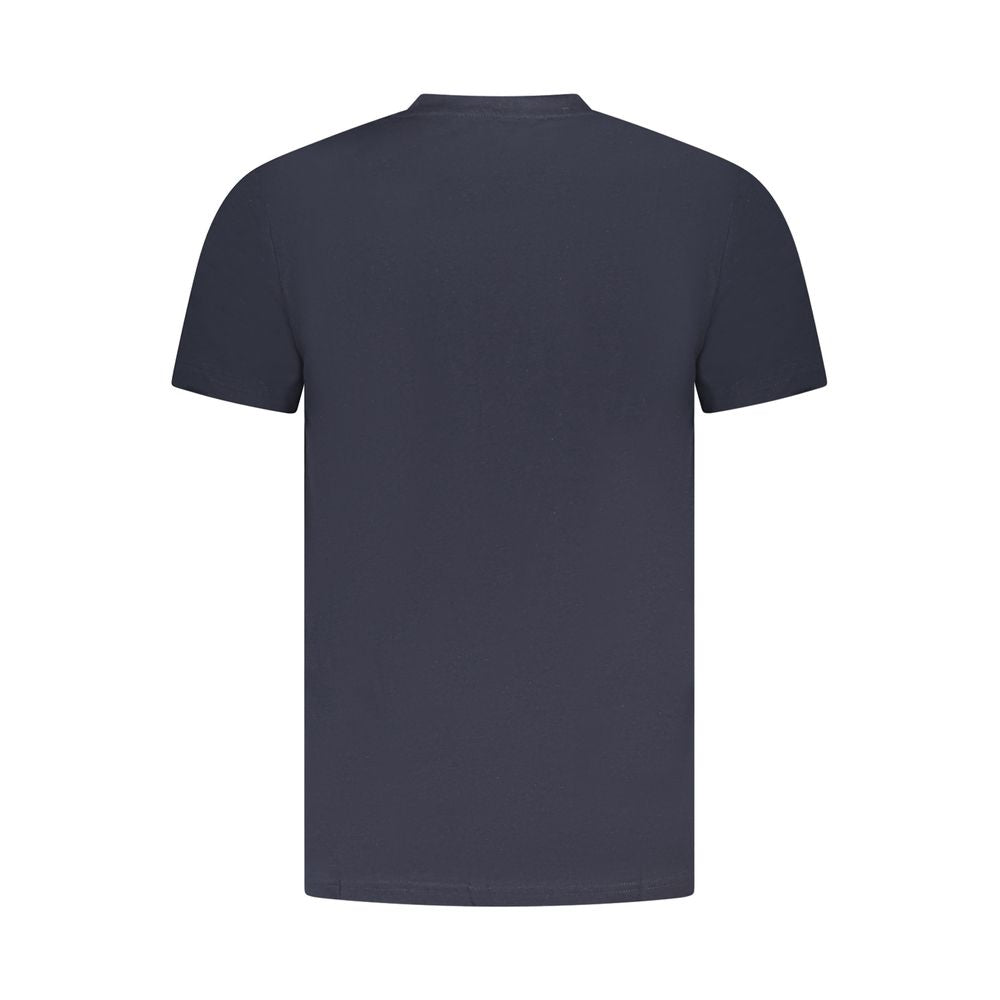 Back view of Cavalli Class Blue Cotton Men T-Shirt showcasing short sleeves and crew neck style.