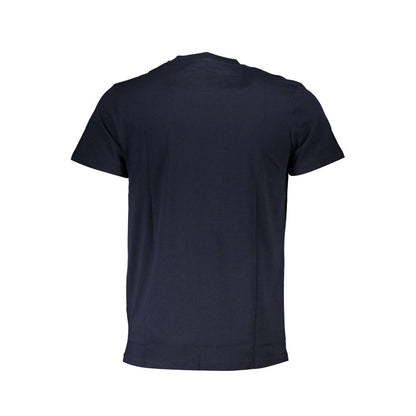 Back view of Cavalli Class Blue Cotton Men T-Shirt showcasing designer flair and comfort.