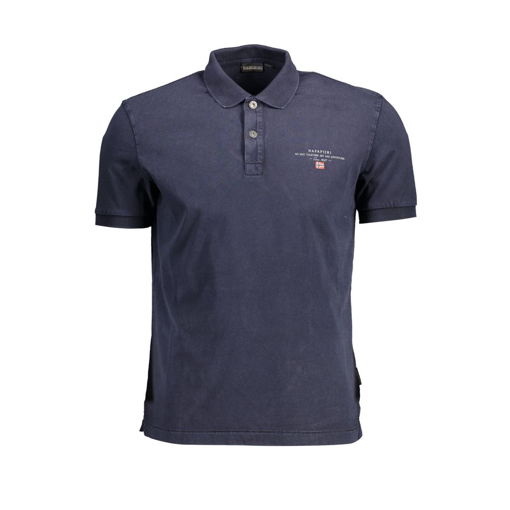 Napapijri Blue Cotton Men Polo Shirt with embroidered logo, short sleeves, and classic design. Comfortable and stylish for casual wear.