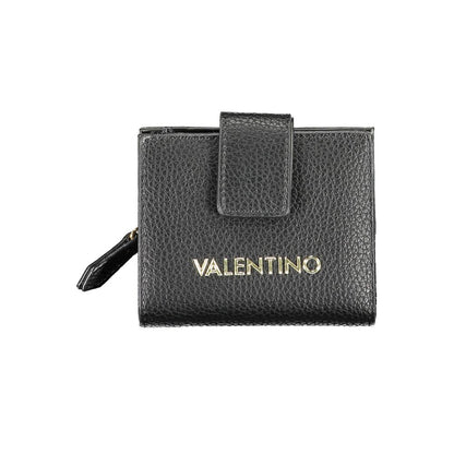 Mario Valentino Black Polyethylene Women Wallet with logo, zip coin purse, and card spaces for elegant style.