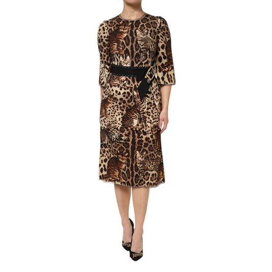 Dolce & Gabbana Brown Leopard Print Belted A-line Midi Dress DR81725-38