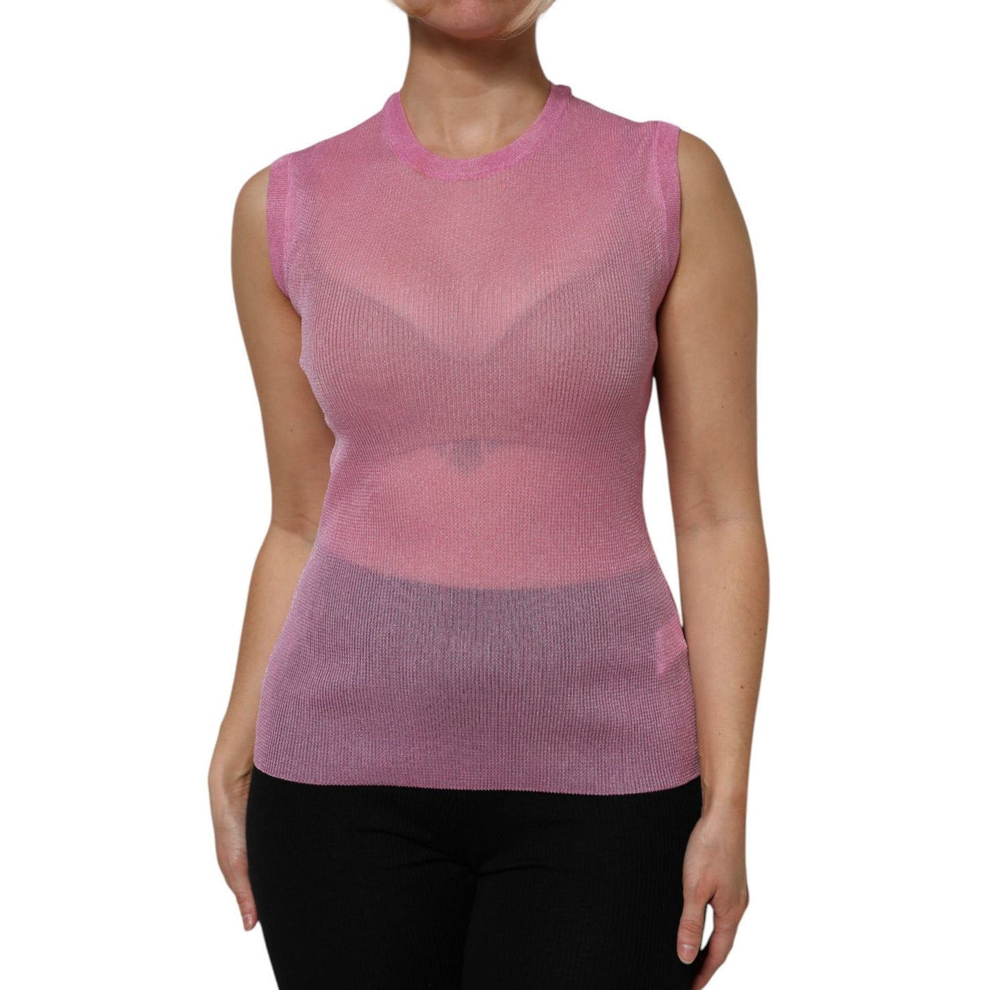 Dolce & Gabbana Pink Polyester Sleeveless Round Neck Tank Top