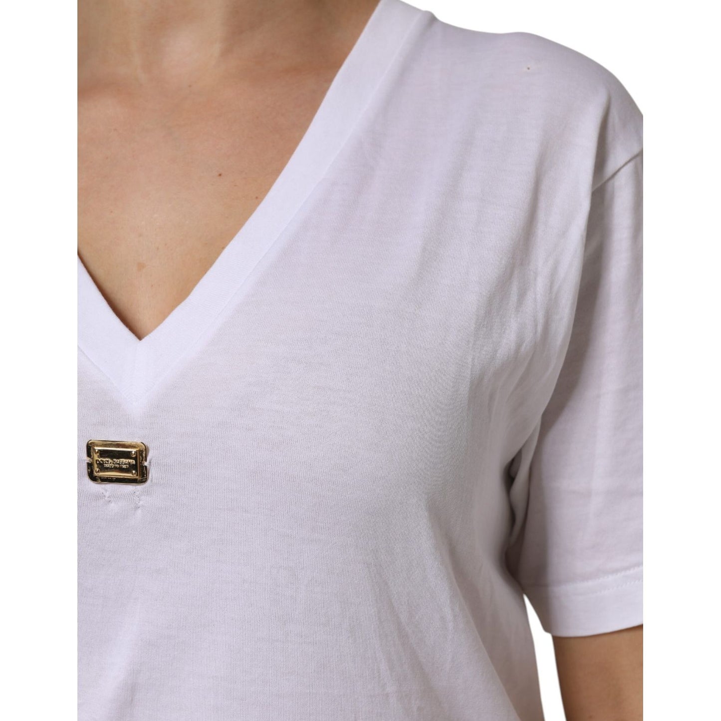 Dolce & Gabbana White Cotton Short Sleeve V-Neck Top T-shirt