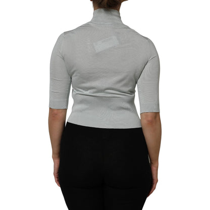 Dolce & Gabbana Light Green Silk Turtleneck 3/4 Sleeves Top