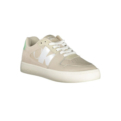 Calvin Klein Beige Polyester Sneaker with laces, contrast print details, and logo, made from 50% recycled thermoplastic rubber.