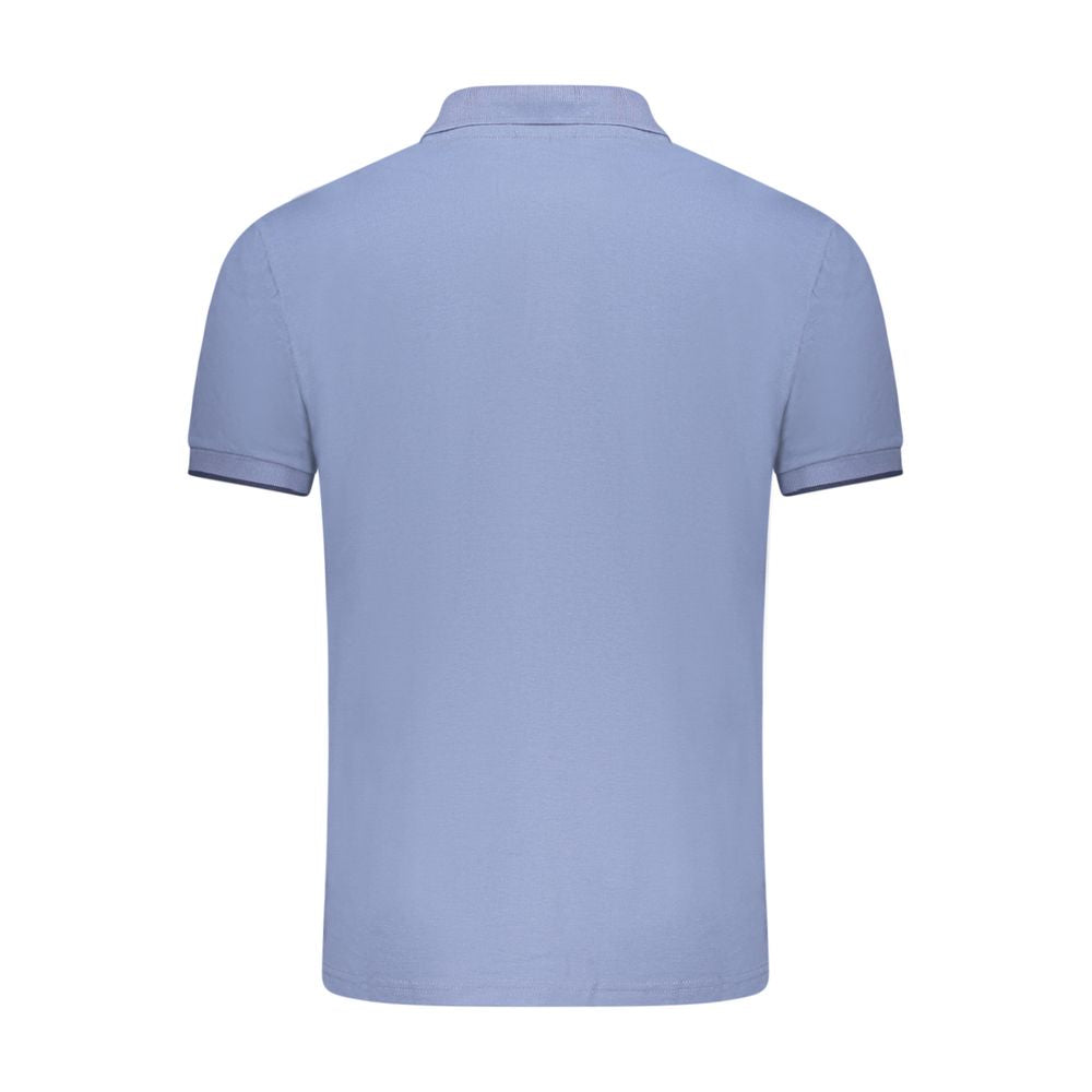 Back view of North Sails Blue Cotton Men Polo Shirt showcasing short sleeves and comfortable 100% cotton fabric.