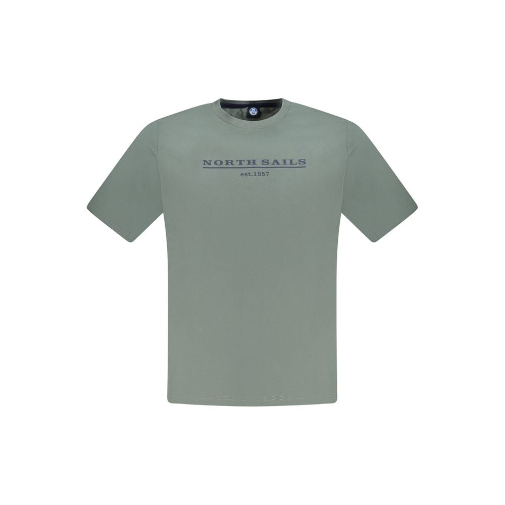 North Sails Green Cotton Men T-Shirt with logo print on front, crew neck, short sleeves, made from 100% cotton for premium comfort.