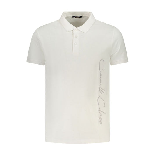 Cavalli Class White Cotton Men Polo Shirt with logo detail and classic three-button silhouette.