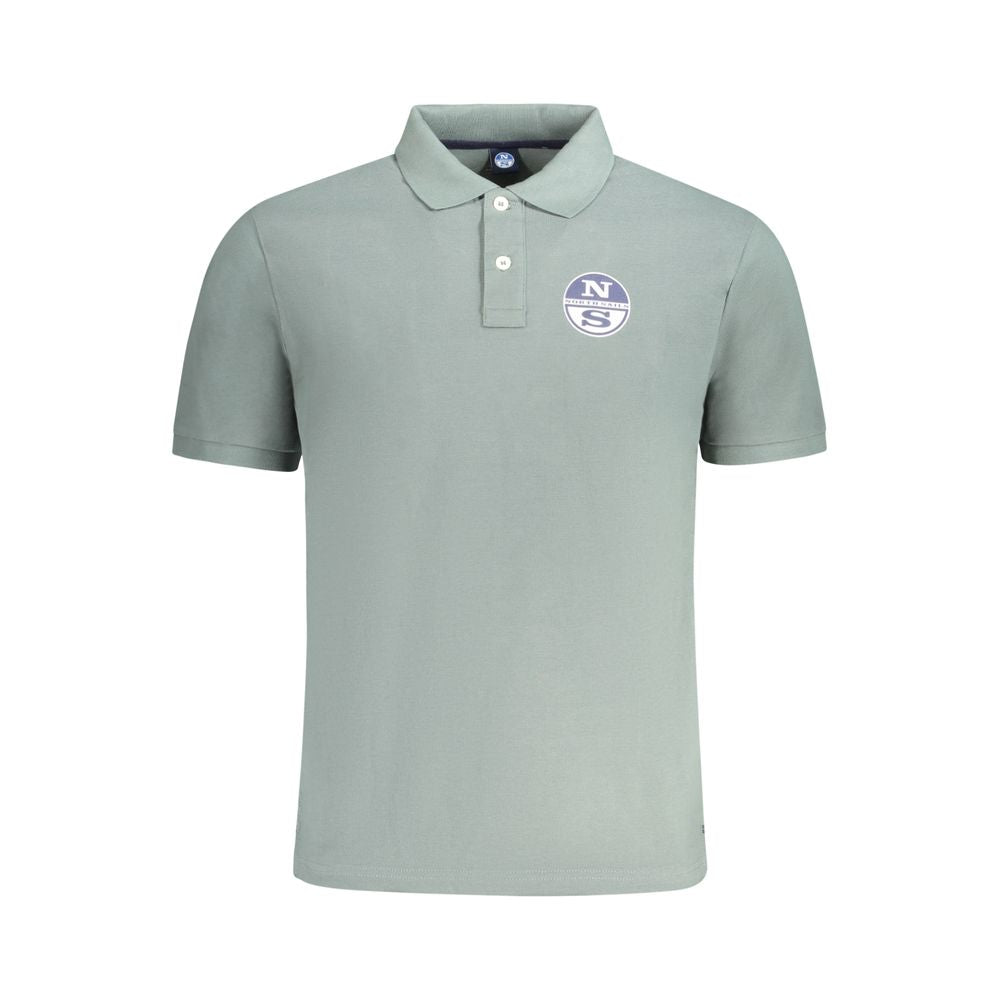 North Sails Green Cotton Men Polo Shirt with short sleeves, 2-button placket, distinctive print, and iconic logo for a luxury touch.
