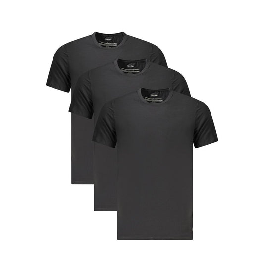 Calvin Klein Black Cotton Men T-Shirt tri-pack, slim fit crew neck with embroidered logo, for modern casual sophistication.
