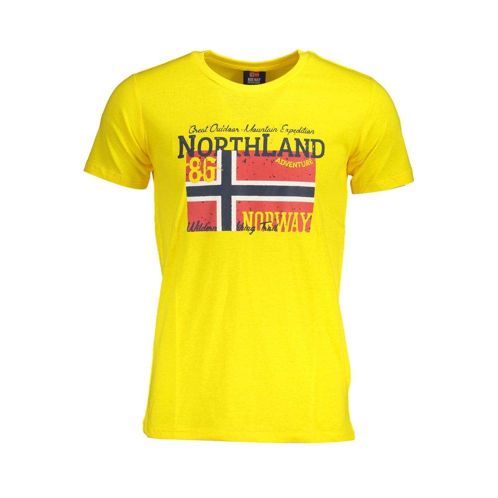 Norway 1963 Yellow Cotton Men T-Shirt with Nordic print on front, short sleeve, ideal for casual wear.