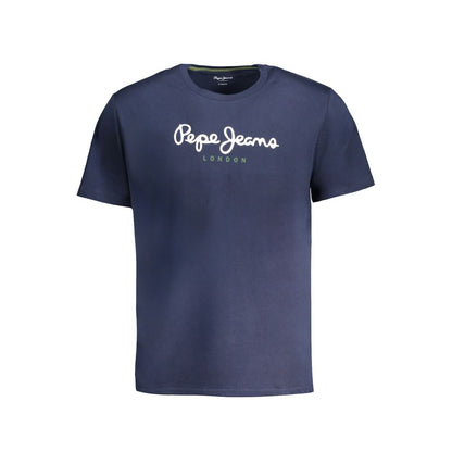 Pepe Jeans Blue Cotton T-Shirt with crew neck, short sleeves, logo print, made from 100% sustainable cotton.