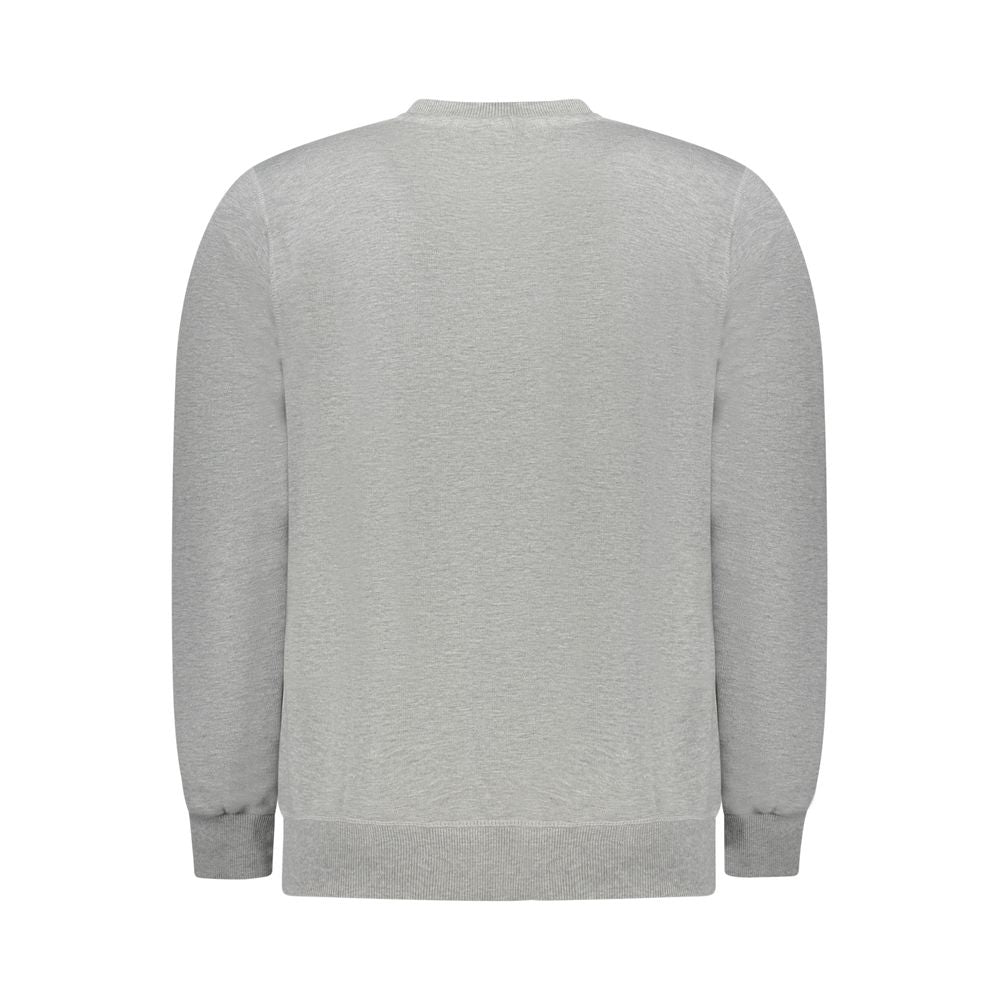 Back view of North Sails Gray Cotton Men Sweater with long sleeves and crew neck, showcasing brushed finish and bold logo application.