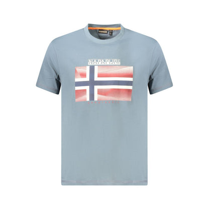 Napapijri Brown Cotton Men T-Shirt featuring a bold print and logo on a gray short sleeve design for casual style.