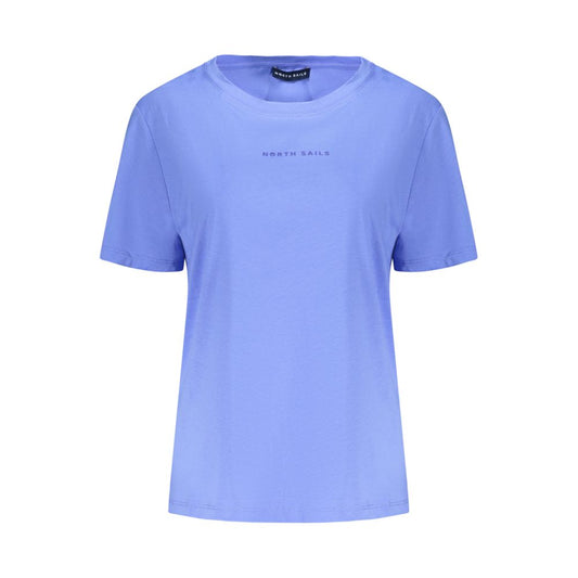 North Sails Blue Cotton Women T-Shirt with embossed logo and wide neck, perfect for a trendy nautical look. Soft, breathable fabric for comfort.