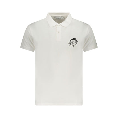 Trussardi White Cotton Men Polo Shirt with iconic logo and two-button placket, showcasing luxury and modern style in crisp white.