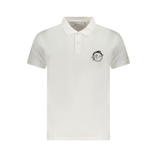 Trussardi White Cotton Men Polo Shirt with logo, short sleeves, two-button placket, perfect for elegant casual style.