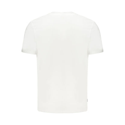 Back view of Timberland White Cotton Men T-Shirt showcasing pure cotton fabric and classic design.