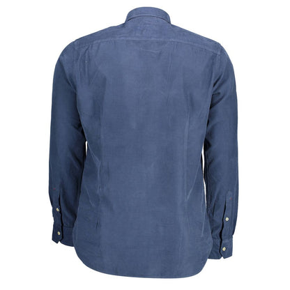 Back view of U.S. POLO ASSN. Blue Cotton Men Shirt with long sleeves and French collar.