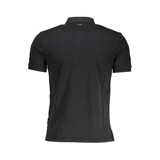 Back view of Napapijri Black Cotton Men Polo Shirt showcasing sleek design and comfort.