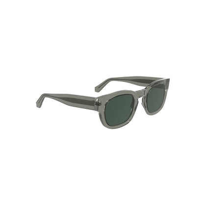Calvin Klein Gray Acetate Women Sunglasses with round smoky lenses and signature logo, elegant design for modern style.