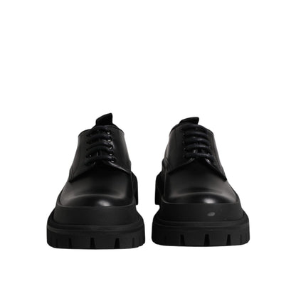 Dolce & Gabbana Black Leather Lace Up Derby Men Dress Shoes